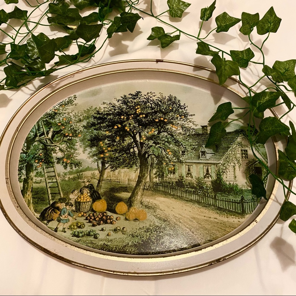vintage antique tin trinket tray platter plate 🍋